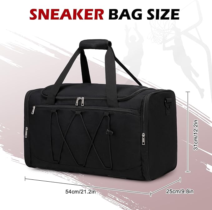 Scothen Sneaker Bag for Travel, Outdoor Sports Gym Bag Shoe Bag for 4 Pairs of Sneakers up to Size 14, Travel Duffel Bag with 3 Adjustable Dividers & Shoulder Strap, Sneakerhead Gift