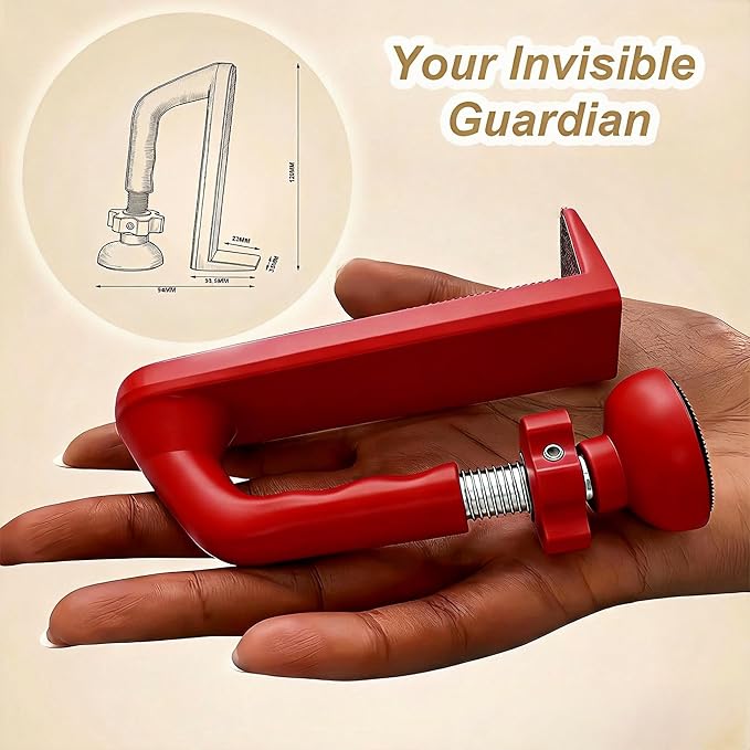 Portable Hotel Door Lock Stopper Travel Security Brace Safety, No Drill Stop Bar Fits Inward Swinging Doors Safety Self Defense Personal Protection for Apartment, Red, 1 Pack