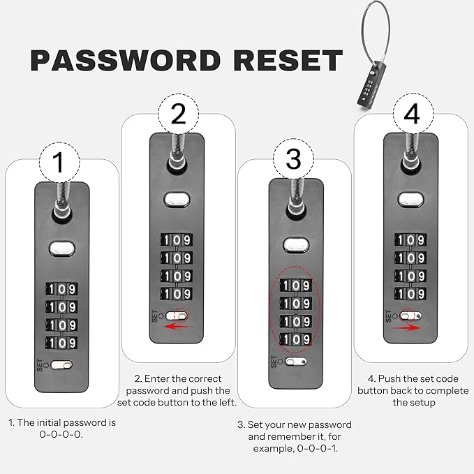 4 Digit Combination Cable Lock with Code for Luggage Suitcase, 11.8" Python Cable Chain, Combo Travel Lock for Bike Scooter Motorcycle Helmet Safe, Outdoor Fence Gate, Locker, Refrigerator