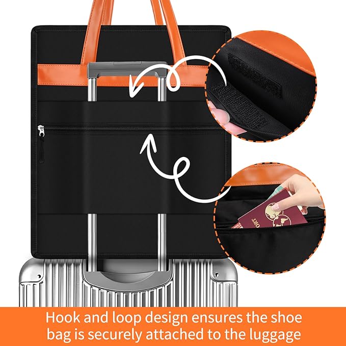 SelfTek Shoe Bags for Travel with Handle, Waterproof Large-Capacity Family Travel Shoe Bag Organizer for Multiple Shoes, Shoe Travel Bags for Packing, Suitable for Luggage Handle (Black)