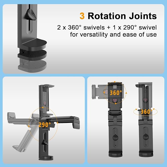 Airplane Tablet Holder Mount, 360 Degree Rotating Hands-Free Travel Stand, Universal Adjustable Clamp for Flying, Compatible with iPad/Galaxy Tab (Only Fits 7-12" Tablets)