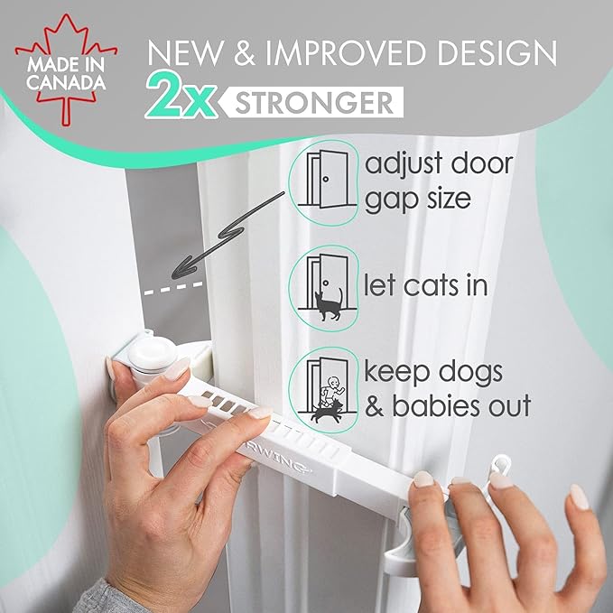 Portable Door Lock for Pets & Childproofing. No Adhesives, No Door Damage. Adjustable Cat Door Latch for Baby Proofing. Let Cats in, Keep Kids & Dogs Out. Baby Door Lock & Cat Door Holder