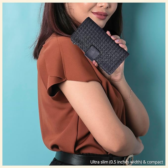 Real Leather Women Wallet Leather with RFID Blocking -Trifold Card Holder Designer Ladies Clutch with ID Window Wallets
