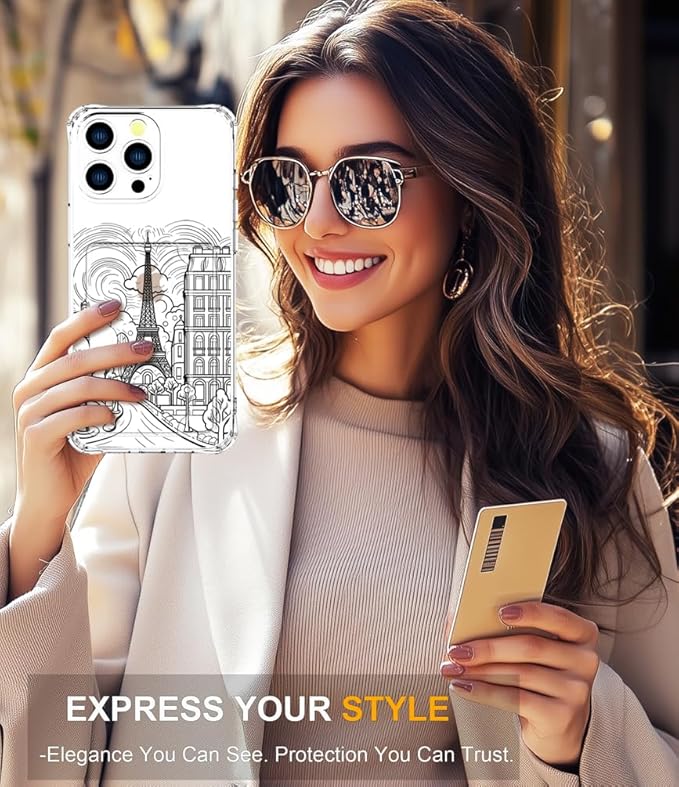 Compatible with iPhone 16 Pro Case Card Holder for Women Cute Design,Wallet Phone Cases Transparent Cool Kawaii Protective (Clear Paris City Eiffel Tower)