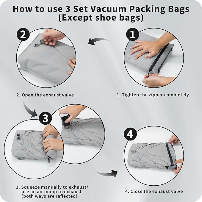 Eulant 5 Set Vacuum Packing Bags for Travel,Professional IPX8 Zip Packing Organizer for Suitcases Backpack,Space Saver Bags Packing Organizers for Clothing Packing
