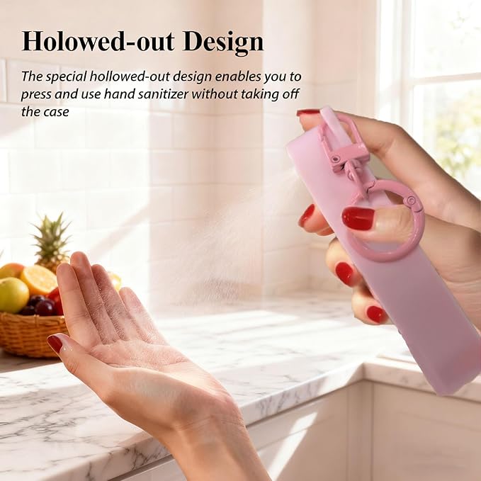 Silicone Case for Touchland Hand Sanitizer Spray 1 fl oz,Protective Case with Dual Keychains and Back Hole Design,Portable Hand Sanitizer Holder Keychain for Daily Outings, Travel & More (Pink)