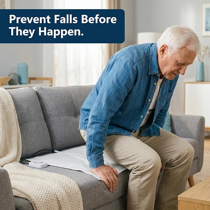 Bed Alarm for Elderly Adults & Chair Alarm Set with Sensor Pad - Fall Prevention Alert System for Seniors, Dementia Patients, Alzheimer Care - Adjustable Volume Caregiver Monitor