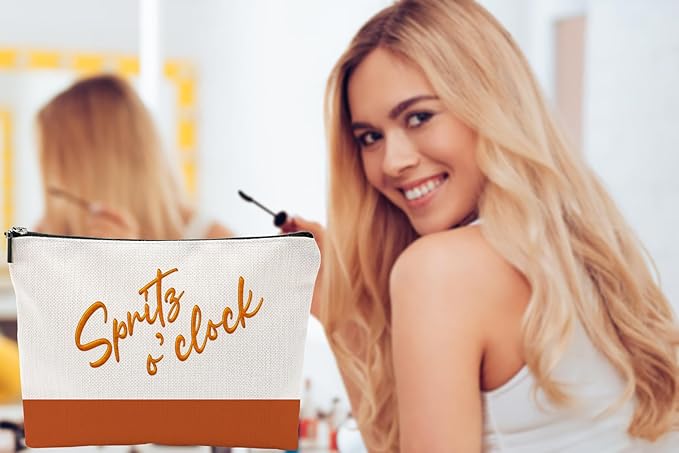 ZUYUROU Funny Makeup Bag for Women - Spritz o'clock Cocktail Lover Gift - Italian Summer Vacation Travel Pouch - Trendy Orange Color Block Toiletry Organizer for Bachelorette Party & Bridesmaids