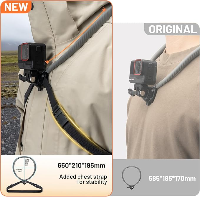 PGYTECH CapLock Quick Release Action Camera Neck Mount, Large Size Adjustable Strap, DJI Osmo Action 6/Pocket 4/3/Xtra Muse, GoPro 13-10, Insta360, Hands-Free POV Holder for Vlogging/Sports/Travel