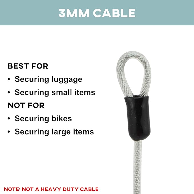 Lumintrail 4 Foot 3mm (1/8th Inch) Braided Steel Coated Security Cable Luggage Lock Safety Cable Wire Double Loop (2 Pack)