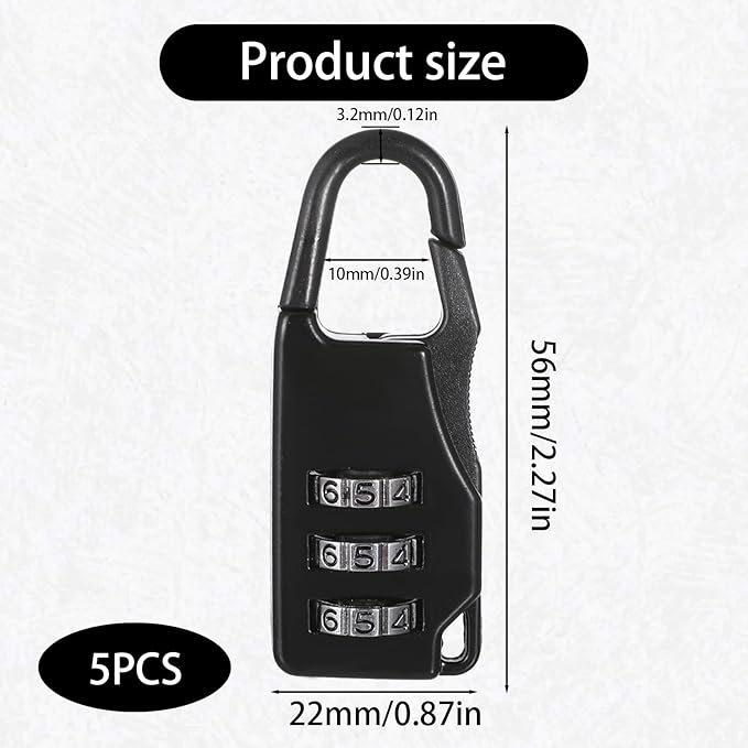 5 Packs Combination Luggage Lock, 3 Digit Combinations Padlock, Black Small Password Security Padlock Zinc Alloy Safe Combination Padlocks for Backpacks Briefcases Suitcases Notebook Bags
