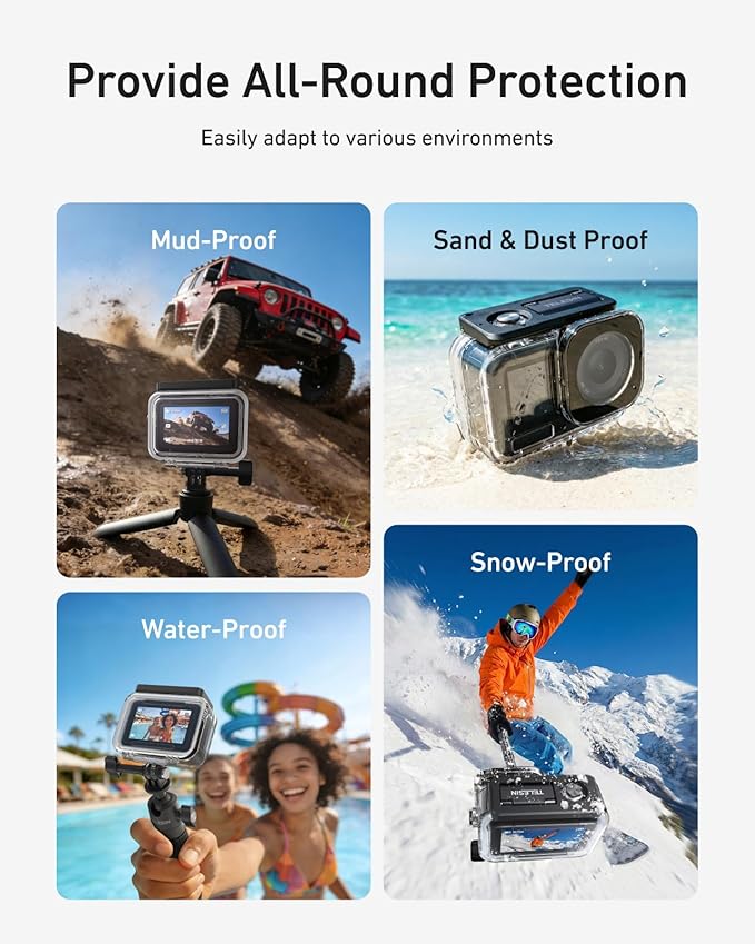 TELESIN Waterproof Case with Anti-Fog for DJI Osmo Action 6 Camera, Underwater Housing Shell Cage Supports 60M/196FT Deep Diving Scuba Snorkeling with Quick Release Bracket Screw Action 6 Accessories