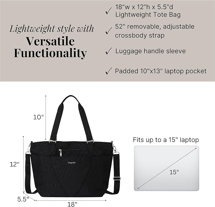 Baggallini Avenue Tote - 12x18 Laptop Tote Bag for Women - Lightweight Work Travel Carry On Bag