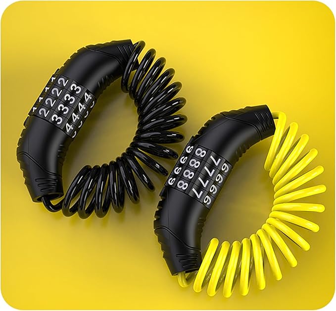 Windance 2pcs Motorcycle Helmet Lock Cable, Anti-Theft Retractable Luggage Lock with 4 Digit Password Combination Security Lock (Black+Yellow)