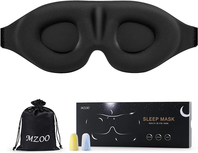 MZOO Luxury Sleep Mask for Back, Side Sleeper, Complete Light Blocking Sleeping Eye Mask Night Blindfold, 3D Zero Pressure & Lash Friendly, Breathable Soft Eye Cover Flight Nap Travel