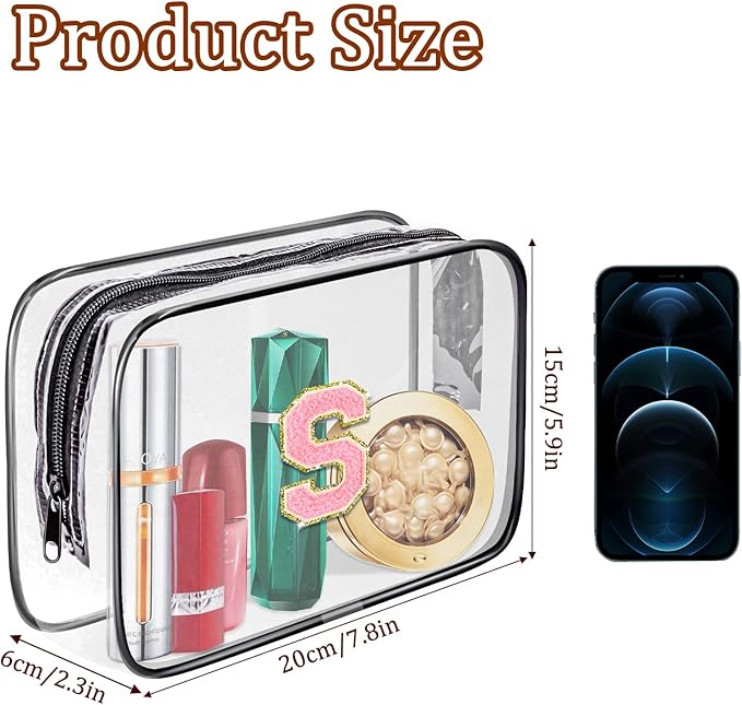 Clear Toiletry Bag,Portable Travel Toiletry Bag,Chenille Letter Cosmetic Bag with Zipper,Waterproof Makeup Bag,Cosmetic Storage Organizer for Women Men,Travel Essentials (Black,C)