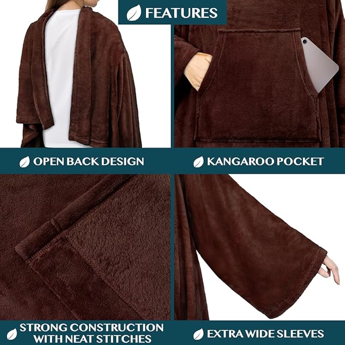 PAVILIA Blanket with Sleeves for Adult Women Men, Soft Warm Wearable Blanket Fleece Wrap Throw, Robe Blanket Gift