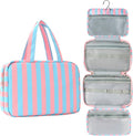Toiletry Bag for Women Travel Water-resistant Cosmetic Bag Fashion Stripes Makeup Bag with Hanging Hook Preppy for Store Toiletries Cosmetic Accessories Medium Rose Red