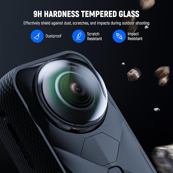 NEEWER Lens Protector Set Compatible with Insta360 X5 Action Camera (2 Pack), 9H Tempered Glass Lens Guards Accessories with Cleaning Cloth & Case, Remove Before Shooting, LPC02