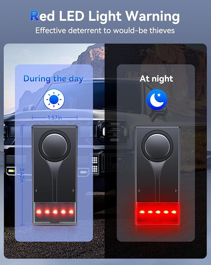 108dB Car Alarm System, Vehicle Anti-Theft Vibration Sensor Alarm & Red Light, Wireless Remote Anti Theft Car Device with Magnetic Install Design for Car, Truck (Upgrade 4.0)
