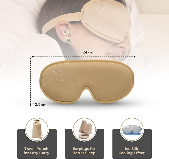 Anemone Sleep Mask for Women – Zero Pressure Fit, Ultra Soft Lycra, 100% Blackout Eye Cups, Memory Foam Earplugs + Travel Pouch Included