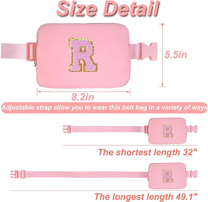 Uygafly Personalized Belt Bag for Women Girls - Fashion Mini Waist Packs with Adjustable Strap - Trendy Travel Fanny Pack Crossbody Bags with Initial Letter - Teen Gifts | Peach,R