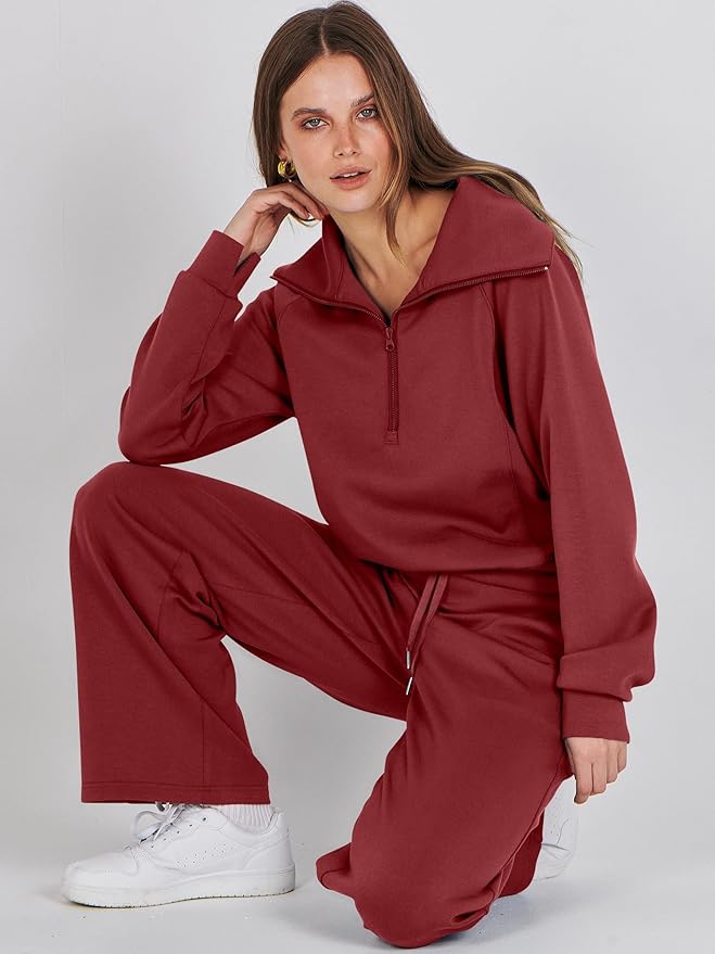 ANRABESS Women 2 Piece Outfits 2025 Fall Fashion Airport Wide Leg Pants Lounge Set Leisure Travel Vacation Clothes Sweatsuits