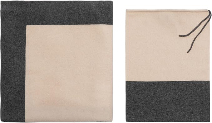 Jet&Bo Luxurious Cashmere Merino Blend Travel Blanket, Airplane-Ready Cashmere Travel Throw in Packable Pouch, Soft, Lightweight and Breathable 55"x45" (Pink and Gray)