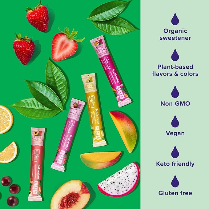 Ultima Replenisher Electrolyte Powder & Instant Tea Drink Mix – TeaFresher Variety, 16 Stickpacks – Sugar Free Electrolytes Hydration Packets with Fruit & Tea Fusions – Plant Based & Keto Friendly