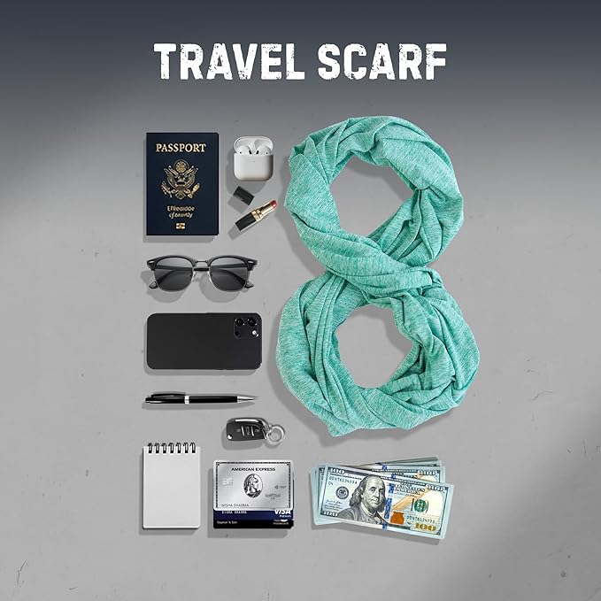 Zero Grid Infinity Travel Scarf Loop with Hidden Zipper Pockets for Passport, Phone, Cash, Cards