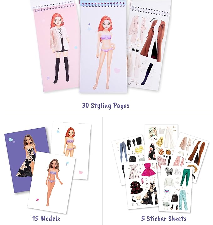 BSCOOL Sticker Dress up - Sticker Activity Book for Kids. Learn Girls Fashion Design with Stickers and Guides for Kids 5 and up. Little Designer Creativity Book. Stickers, Paper Dolls. Gift for Girls