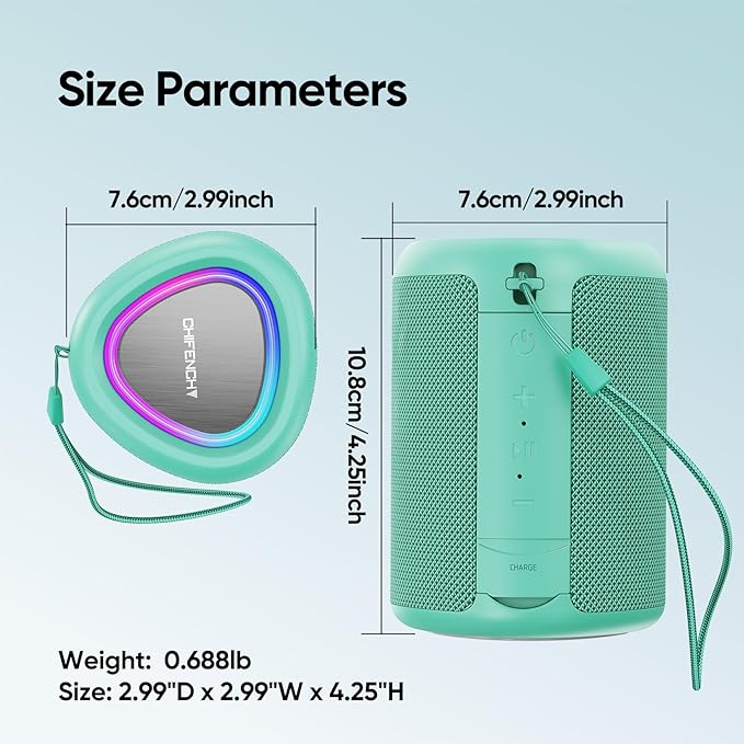 Portable Bluetooth Speaker Beach Essentials: Powerful Crystal Clear Sound/Dynamic Light/IPX5 Waterproof/All Day Playtime/Wireless BT 5.3/TWS Paring, Mom Gifts, Outdoor|Travel|Camping|Pool Accessories