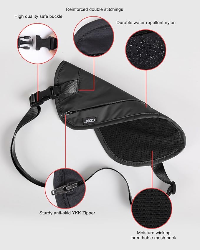 GOX Money Belt for Men Travel, Anti-Theft Hidden Waist Pack, RFID Secure Travel Belt for Men, Ultra-Thin Under-Clothes Passport Wallet with Documentry Safety & Money Holder (Black-L)