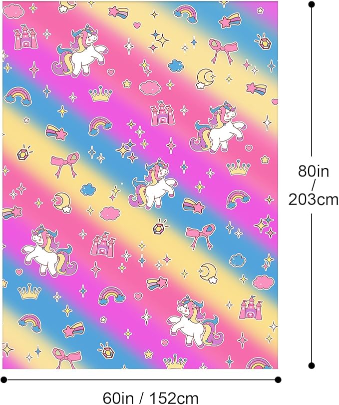 Wajade Unicorn Glow in The Dark Blanket Unicorn Gifts for Girl 1 2 3 4 5 6 7 8 9 10 11 12 Year Old Kids Blanket with Stars Cloud Crown Bow Birthday Ideas 60"×80"