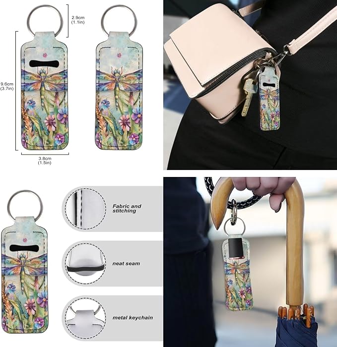 Suobstales 3Pcs Travel Bottles Keychain Holder Set,Travel Bottle Sleeves+Neoprene Chapstick Holders+Lanyard Keychain