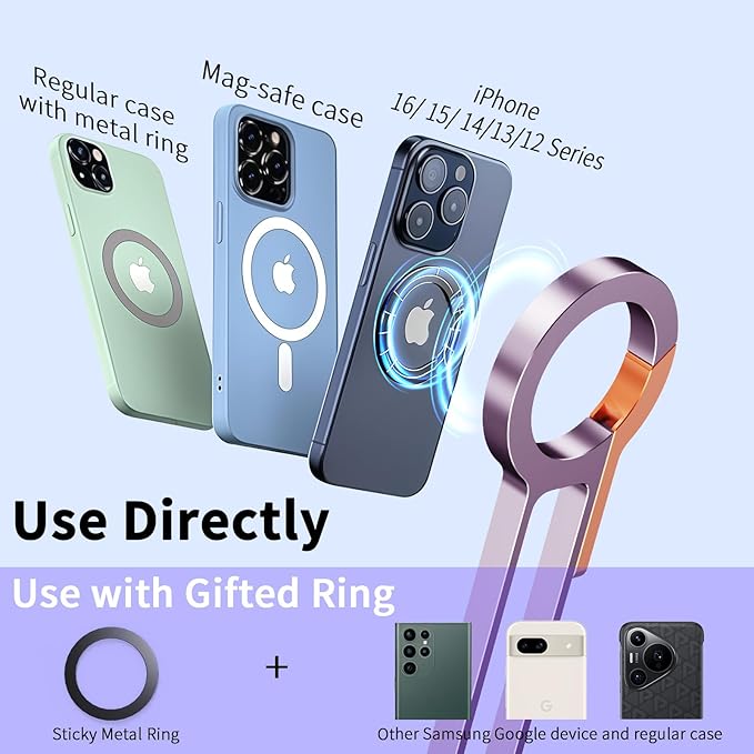 for MagSafe Magnetic Phone Tripod Stand for iPhone & Android Phone, Portable Mini Pocket Tripod Holder, Foldable Aluminum Small Holder with Carabiner Clip for iPhone 16/15/14/13 Series, Dusty Purple