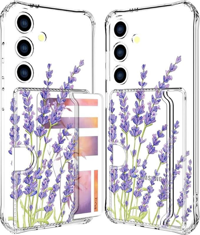Compatible with Samsung Galaxy S24 / S25 Case Card Holder for Women Cute Design,Wallet Phone Cases Transparent Cool Kawaii Protective (Clear Purple Lavender)
