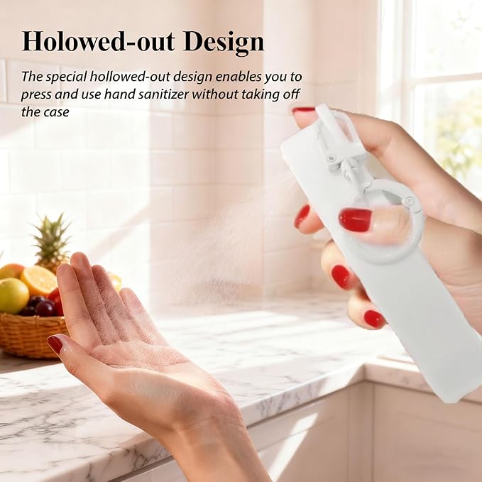 Silicone Case for Touchland Hand Sanitizer Spray 1 fl oz,Protective Case with Dual Keychains and Back Hole Design,Portable Hand Sanitizer Holder Keychain for Daily Outings, Travel & More (White)