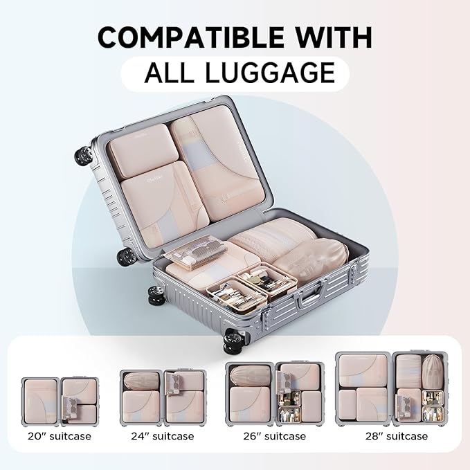 11 Set / 9 Set Packing Cubes for Travel,Gifts for Women Mom Kids,TSA Approved Bags for Makeup, Cosmetic, Toiletry, Organizers for Suitcase Carry On, Cruise Essentials Airplane Accessories, Beige