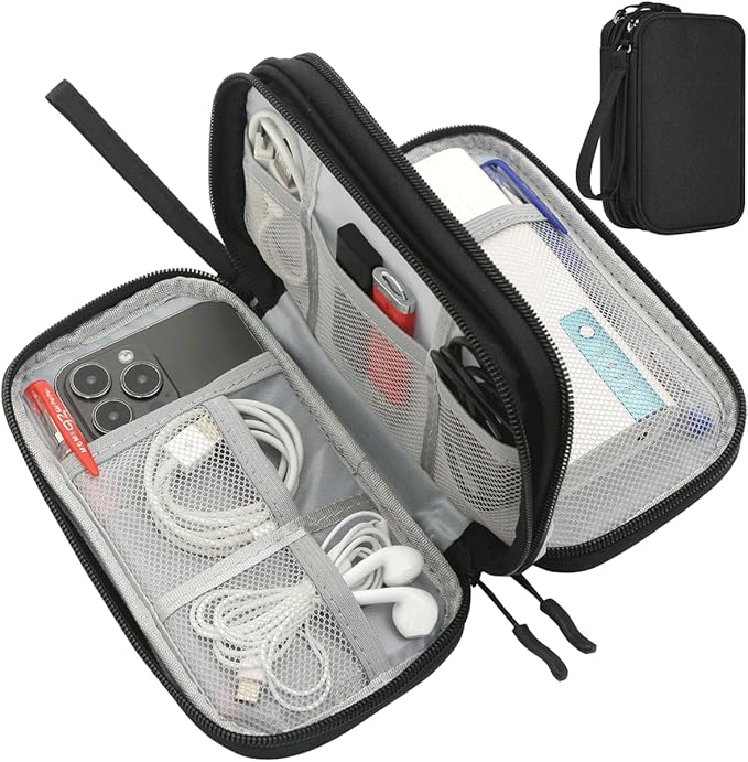 CAAORDKSO Electronics Organizer Travel Case, Charger Organizer Case Pouch, Electronic Accessories Carry Case for Travel Accessories, Cable, Cord, Charger, Phone, Power Bank, Earphone (Black, Large)