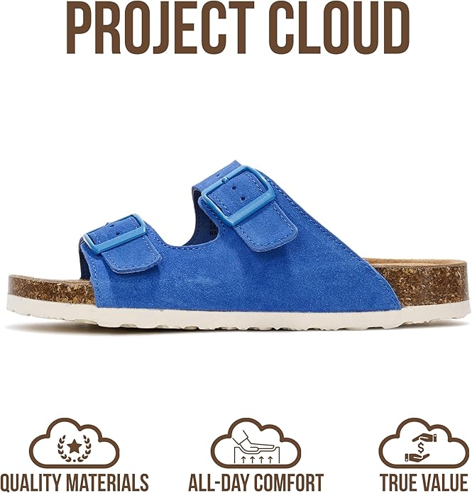 Project Cloud 100% Genuine Leather Flat Sandals For Women 2026 Cork Footbed Womens Sandals with Memory Foam and arch support Vacation Essentials Slides for Women Footwear (Venita)