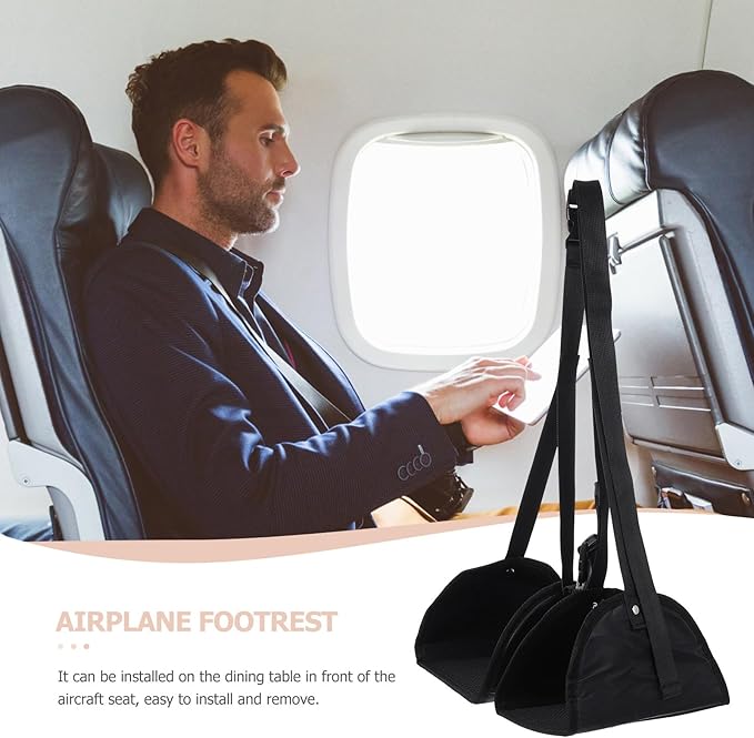 Adjustable Oxford Cloth Airplane Footrest Hammock Portable Hanging Foot Pad Travel Essentials Black Foot Rest for Long Flights Office Use