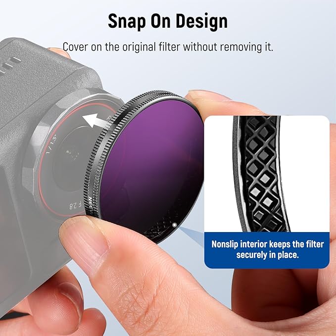 NEEWER Snap On ND Filter Set Compatible with DJI Osmo Action 5 Pro/4/3, 4 Pack ND8+ND16+ND32+CPL Action Camera Accessories Directly Mount on Original Glass Lens Cover, Not for Osmo Nano, FL-A76