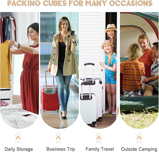 10 Set Packing Cubes for Travel, Travel Packing Cubes with Hanging Toiletry Bag and Shoe Bag, Suitcase Luggage Organizer Bags for Travel Essentials Women Men