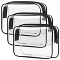 TRODANCE Clear Toiletry Bag, 3 Packs TSA Approved Water resistant Travel Organizer, Airport Airline Travel Essential Carry On Makeup Cosmetic Bags for Women, Black - 3 packs