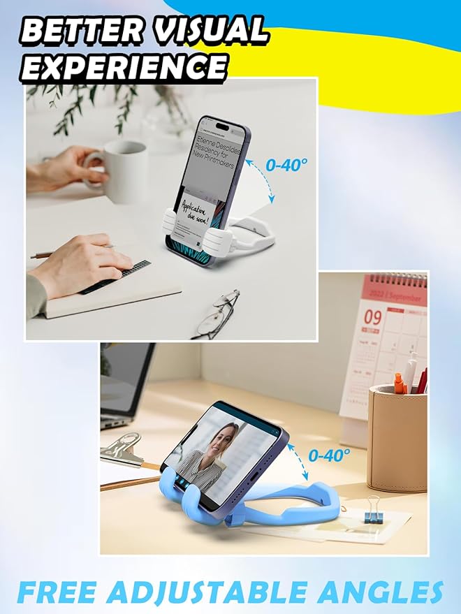 CALDEVER Stocking Stuffers for Teen Boys Girls Kids Cell Phone Stand - 2 Pack Thumbs Up Lazy Phone Holder for Desk Birthday Gifts for Adults Women Men (Macaron Blue/Green/Pink/White, 4)