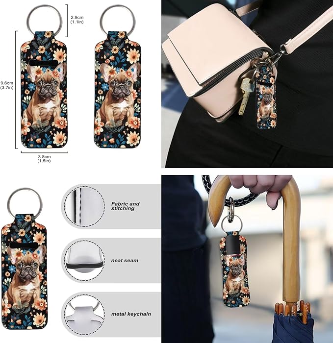 Suobstales 3Pcs Travel Bottles Keychain Holder Set,Travel Bottle Sleeves+Neoprene Chapstick Holders+Lanyard Keychain