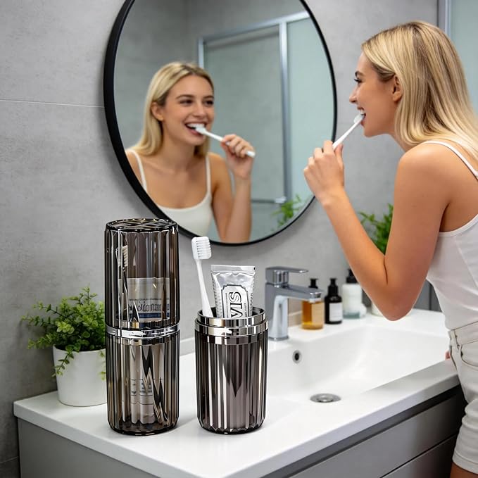 Toothbrush Travel Case, 2-in-1 Dustproof Travel Toothbrush Holder with Rinse Cup, Portable Toothbrush and Toothpaste Case for Traveling Camping School Business Trip Bathroom