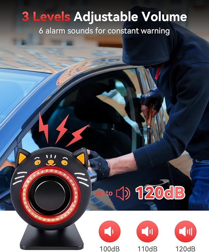 Electop 120dB Car Alarm System with Motion Sensor & Sound, Car Security System Anti-Theft Device Car Alarm with Wireless Remote & Led Light for Cars, Trucks, Suvs