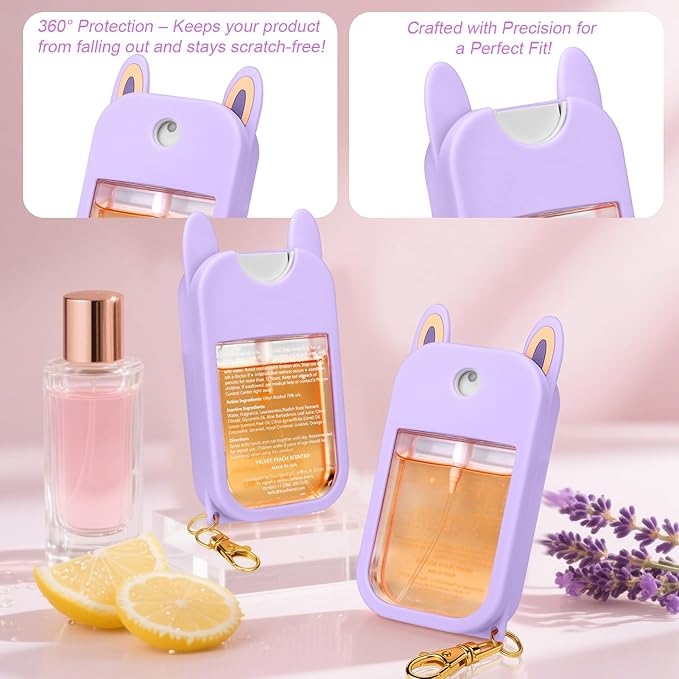 AIERSA Hand Sanitizer Spray Case Compatible with Touchland,Rabbit Ears Design Silicone Hand Sanitizer Case Holder with Keychain for Touch Land Mist Case 1FL. OZ (Purple)